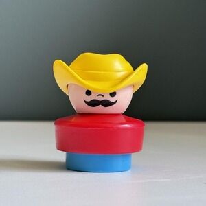 Rare Vintage Fisher-Price 1990‎ Chunky Little People Cowboy With Mustache T65